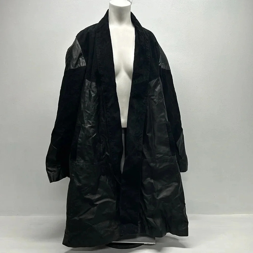 Genuine Leather Suede Jacket Coat Heavyweight Open Front Black Plus Size 2X
